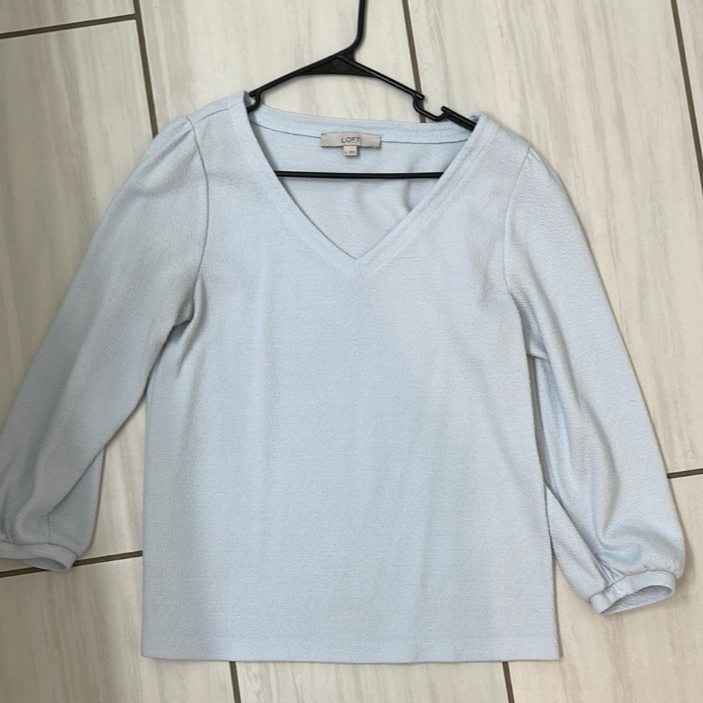 LOFT Women's Light Blue V-Neck Top